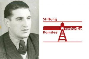 Hans Frankenthal und das Logo der Stiftung Auschwitz-Komitee.