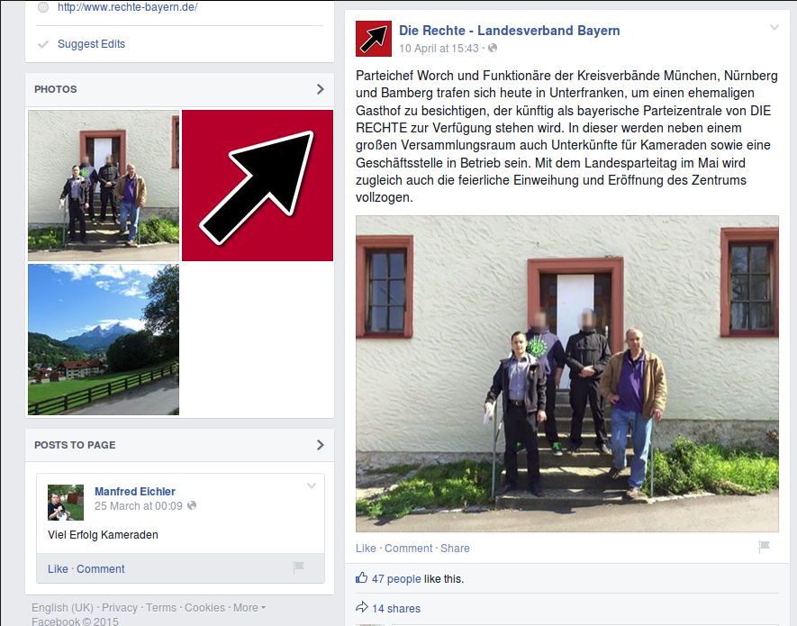 Auf facebook präsentieren sich die Neonazis vor der Immobilie. Screenshot: a.i.d.a.